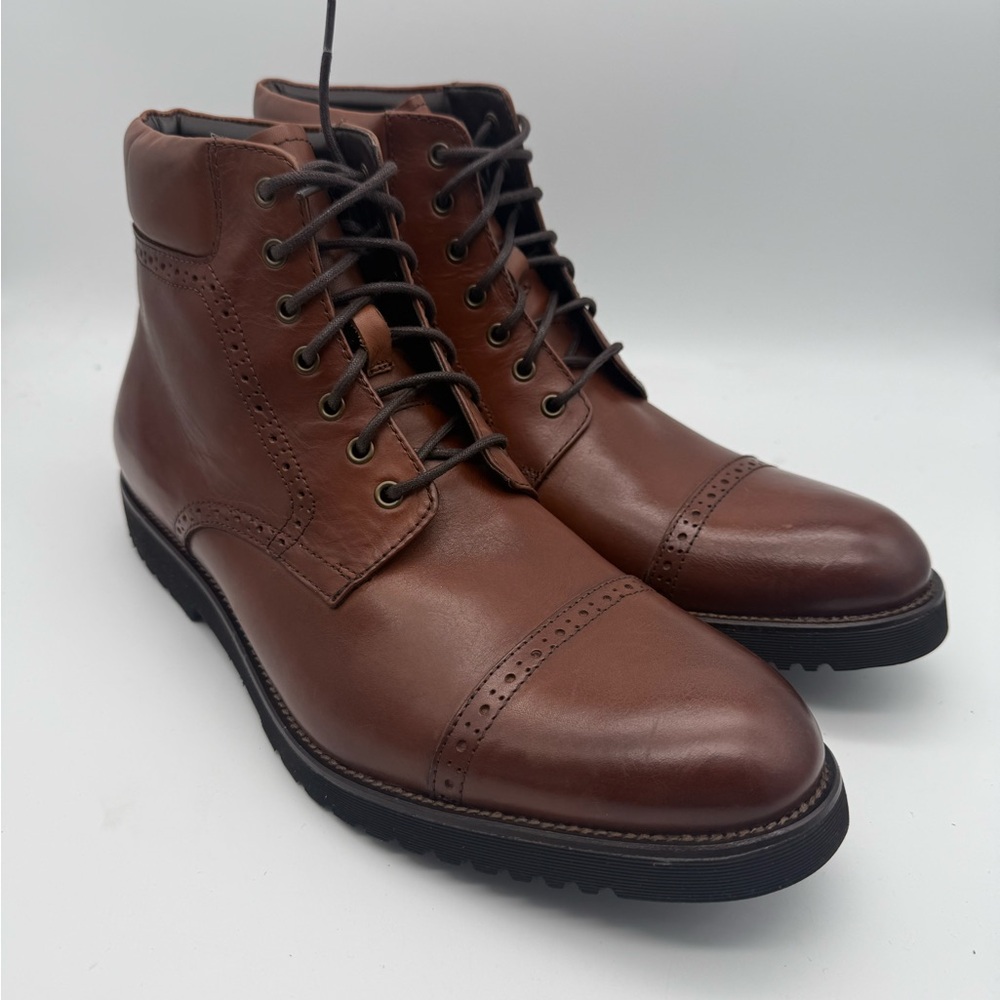 BRAND NEW 14th & Union Men’s Size 11 M Brown Leather Ankle Lace Up Cap Toe Boots
